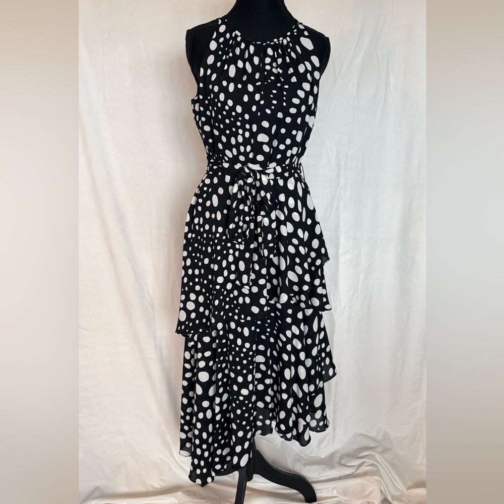 Tahari Black and White Asymmetrical Dress